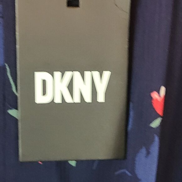 New DKNY Women's (12) Blue and Pink Floral Print Chiffon Fit & Flare Dress $134 - Picture 11 of 12